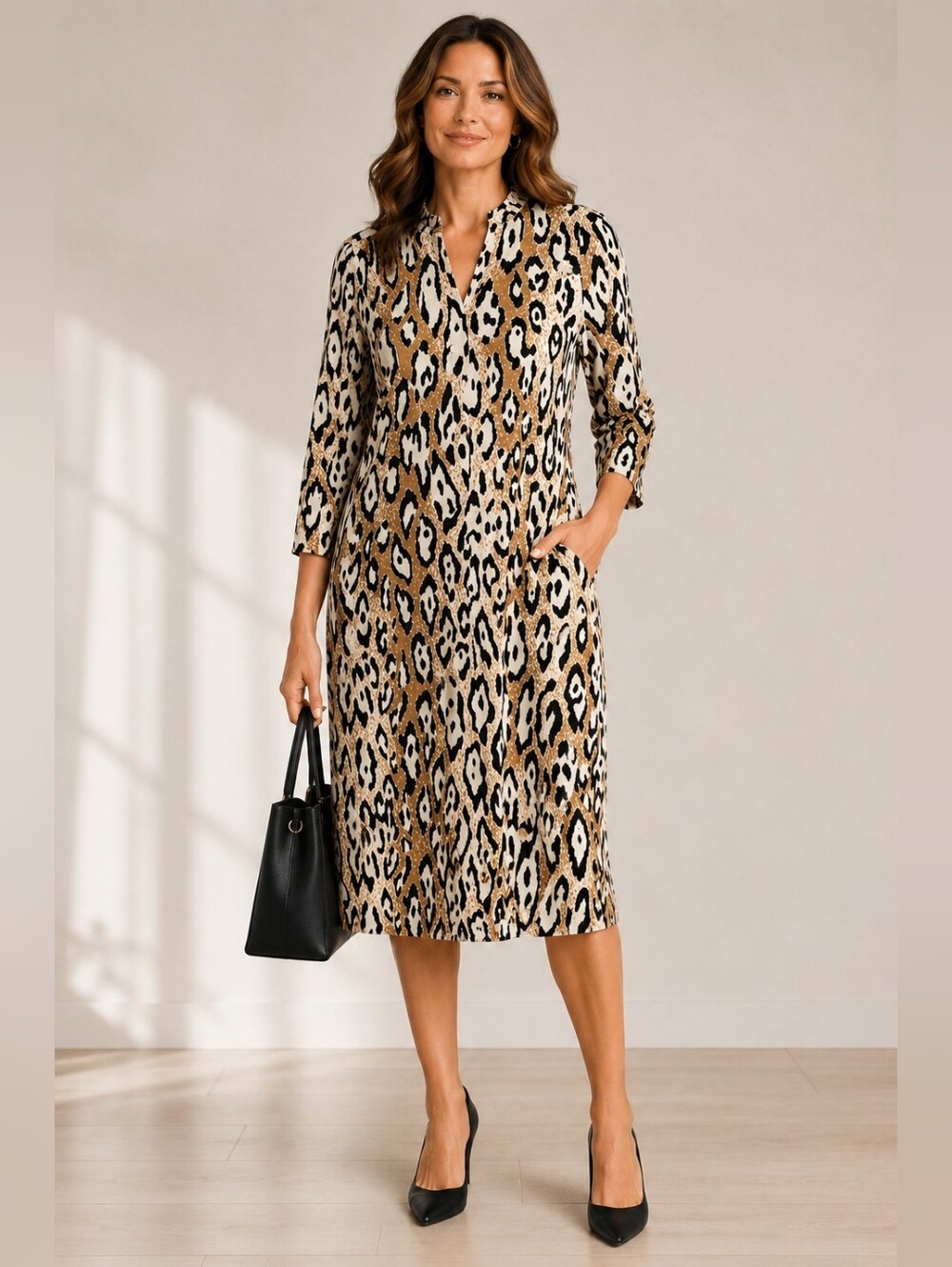 Nanette By Nanette Lepore Leopard Print Stretchy Long Sleeve Dress Sz L 10-12